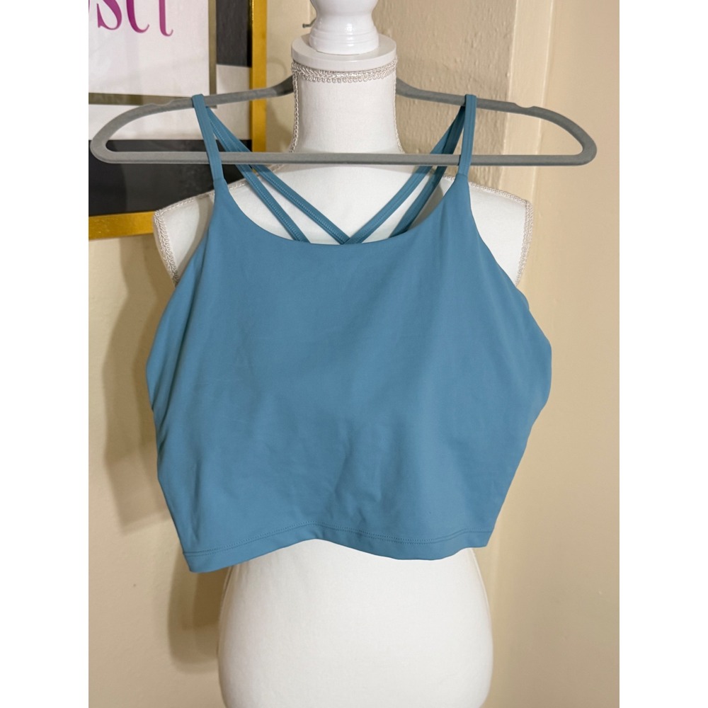 Blogilates Womens Blue High Neck Strappy Back Yoga Crop Top Sports Bra Large